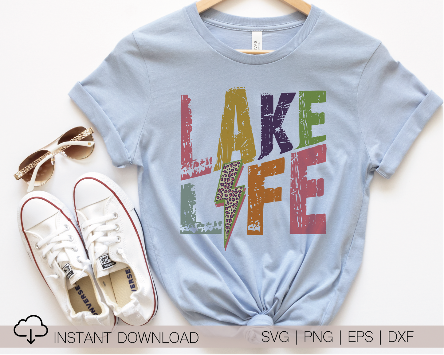 Lake Life SVG PNG | Distressed font Sublimation | Leopard Lightning Bolt | Summer T shirt Design