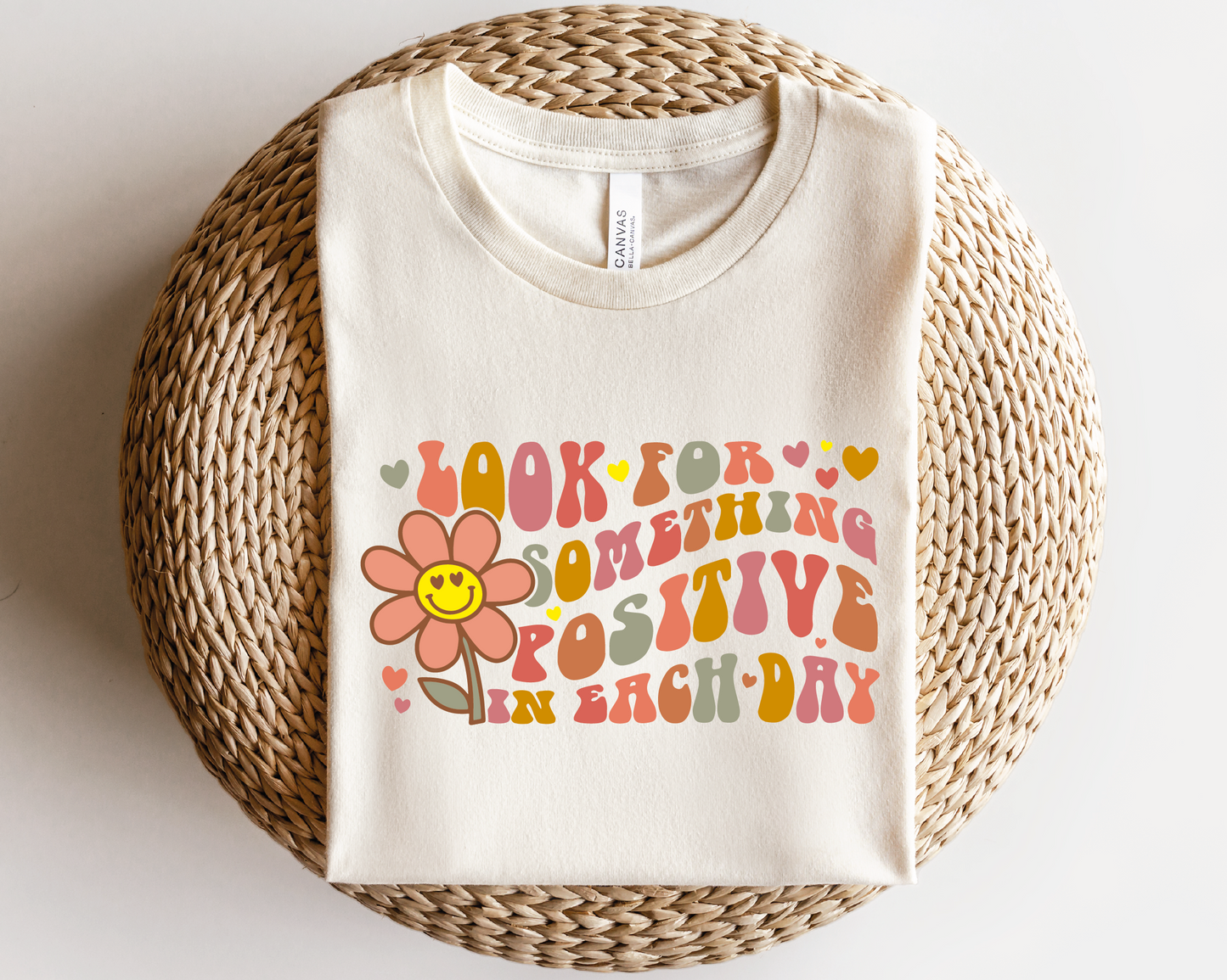 Look For Something Positive In Each Day SVG PNG | Smile Flower Sublimation | Inspirational | Retro Vintage T shirt Design