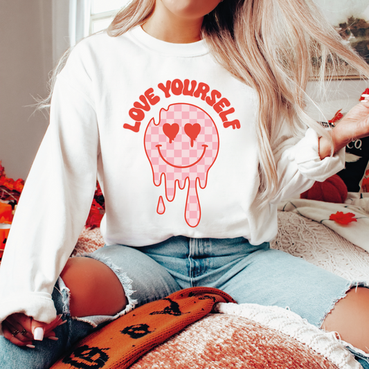 Love Yourself SVG PNG | Valentines Day Sublimation | Melted Smile Face T shirt Design