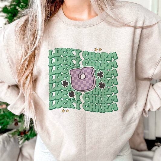 Lucky Charm PNG SVG | St. Patricks Day Sublimation | Groovy Shamrock Tshirt Design