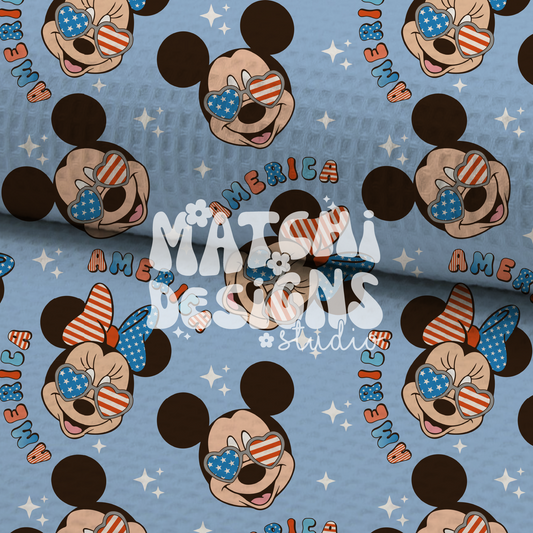 4th of July Blue Magical Mouse Seamless Pattern, Repeat Pattern for Fabric Sublimation