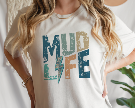 Mud Life SVG PNG | Distressed font Sublimation | Leopard Lightning Bolt | Summer T shirt Design