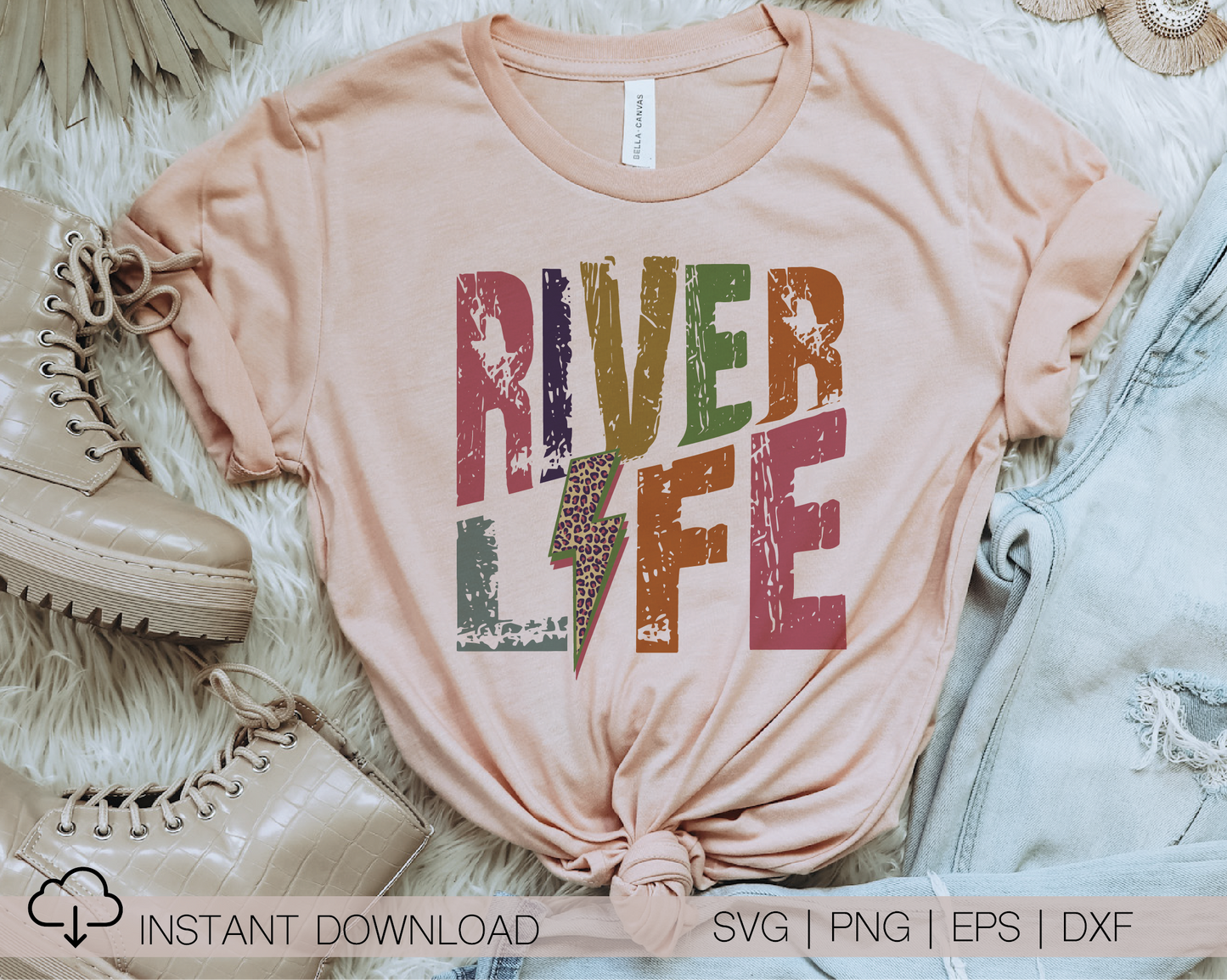 River Life SVG PNG | Distressed font Sublimation | Leopard Lightning Bolt | Summer T shirt Design