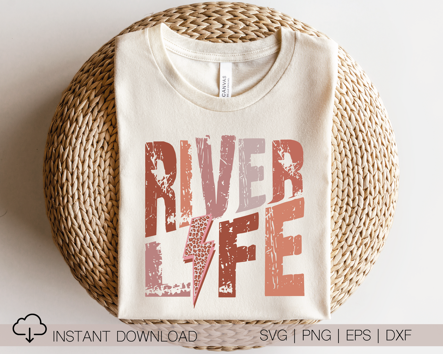 River Life SVG PNG | Distressed font Sublimation | Leopard Lightning Bolt | Summer T shirt Design
