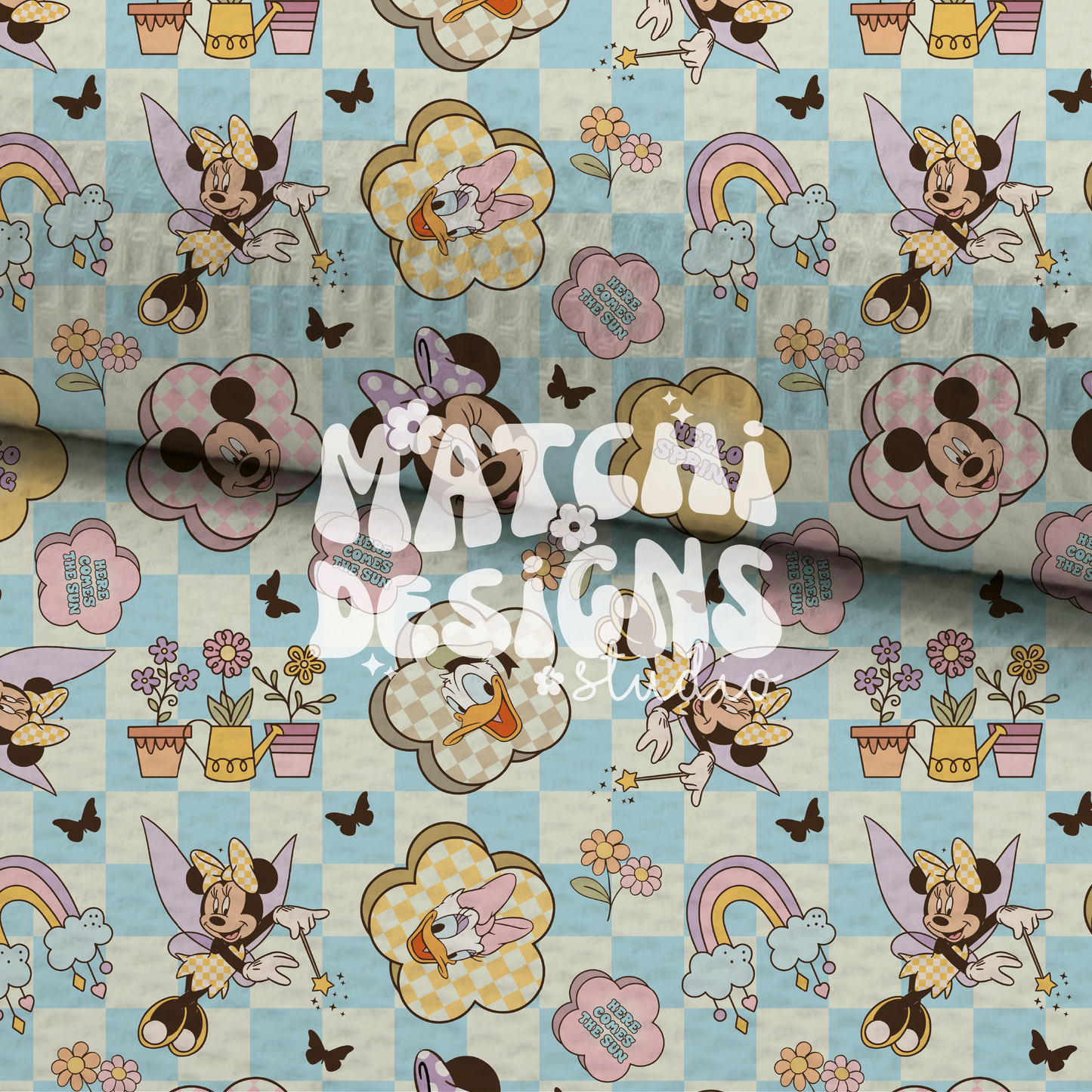 Blue Spring Magical Mouse Ears Seamless Pattern, Repeat Pattern for Fabric Sublimation