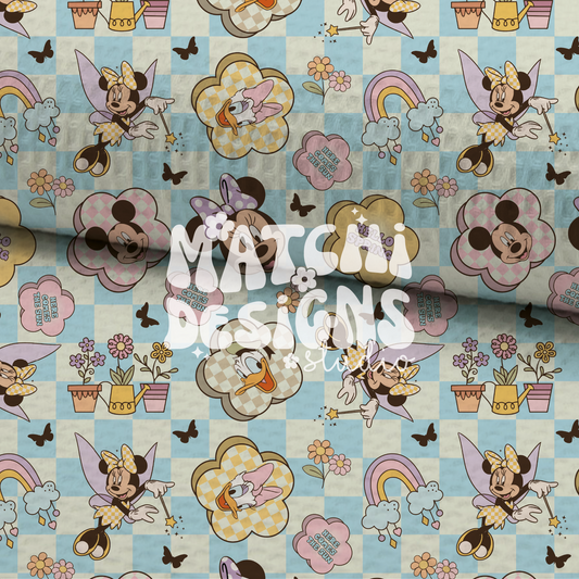 Blue Spring Magical Mouse Ears Seamless Pattern, Repeat Pattern for Fabric Sublimation