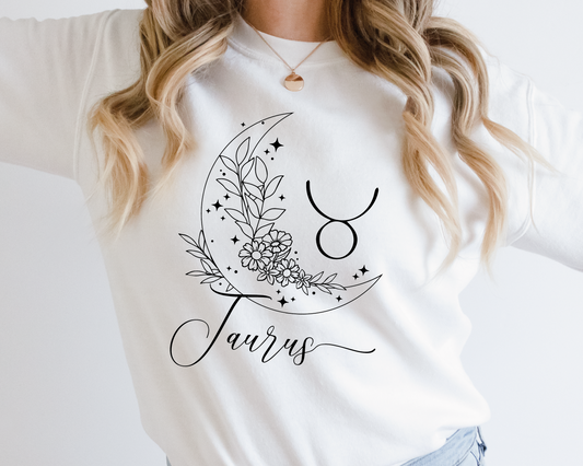 Taurus SVG PNG | Zodiac | Taurus Girl Woman | Floral Moon | T shirt Design Cut file