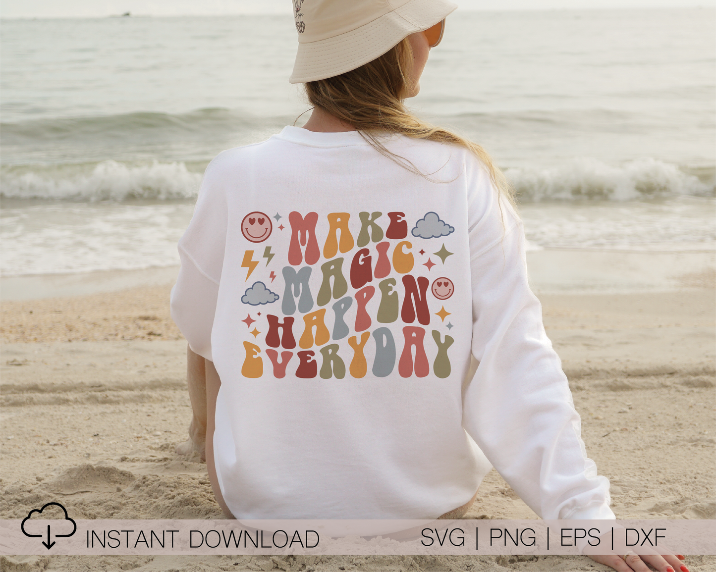 Make Magic Happen Everyday SVG PNG | Smile Face Sublimation | Inspirational | Retro Vintage T shirt Design