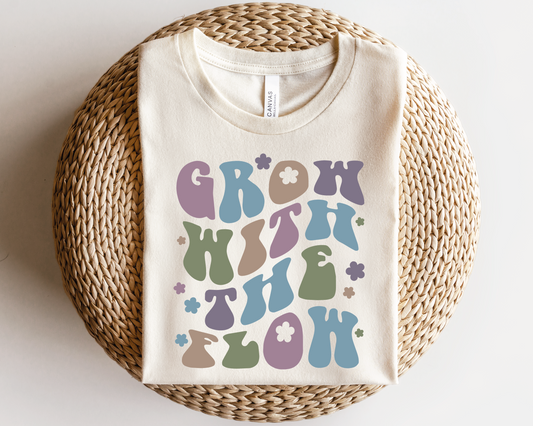 Grow With the Flow SVG PNG | Flower Sublimation | Inspirational | Retro Vintage T shirt Design