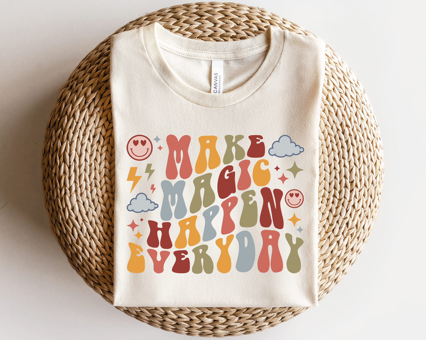 Make Magic Happen Everyday SVG PNG | Smile Face Sublimation | Inspirational | Retro Vintage T shirt Design