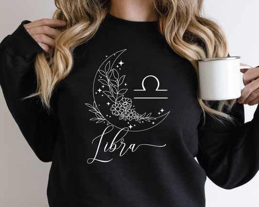 Libra SVG PNG | Zodiac | Libra Girl Woman | Floral Moon | T shirt Design Cut file