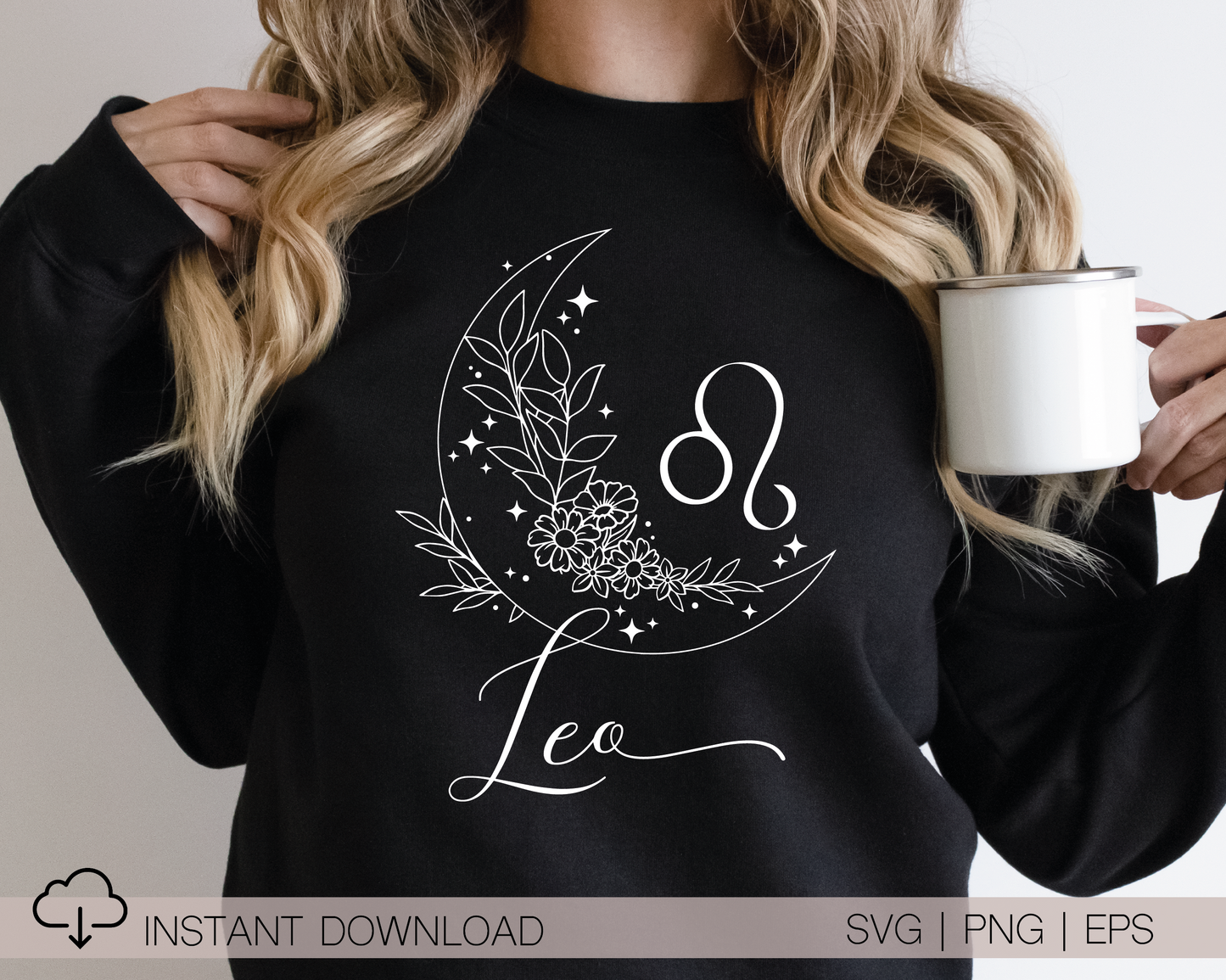 Leo SVG PNG | Zodiac | Leo Girl Woman | Floral Moon | T shirt Design Cut file
