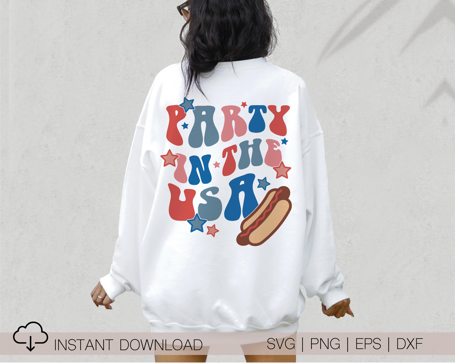 Party in the USA SVG PNG | American Hot Dog Sublimation | Fourth of July | Retro Vintage T shirt Design