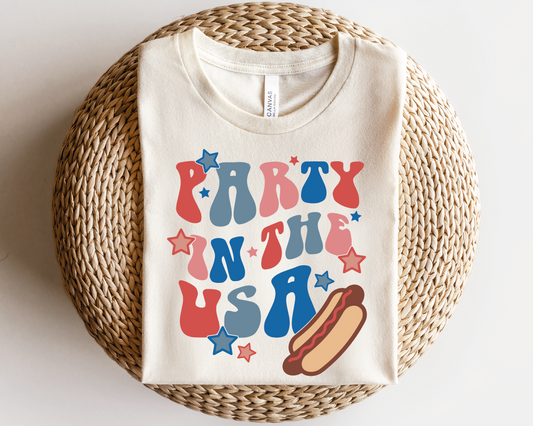 Party in the USA SVG PNG | American Hot Dog Sublimation | Fourth of July | Retro Vintage T shirt Design