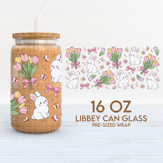 Tulips & Bunnies | Soft Spring 16oz Cup Wrap PNG SVG