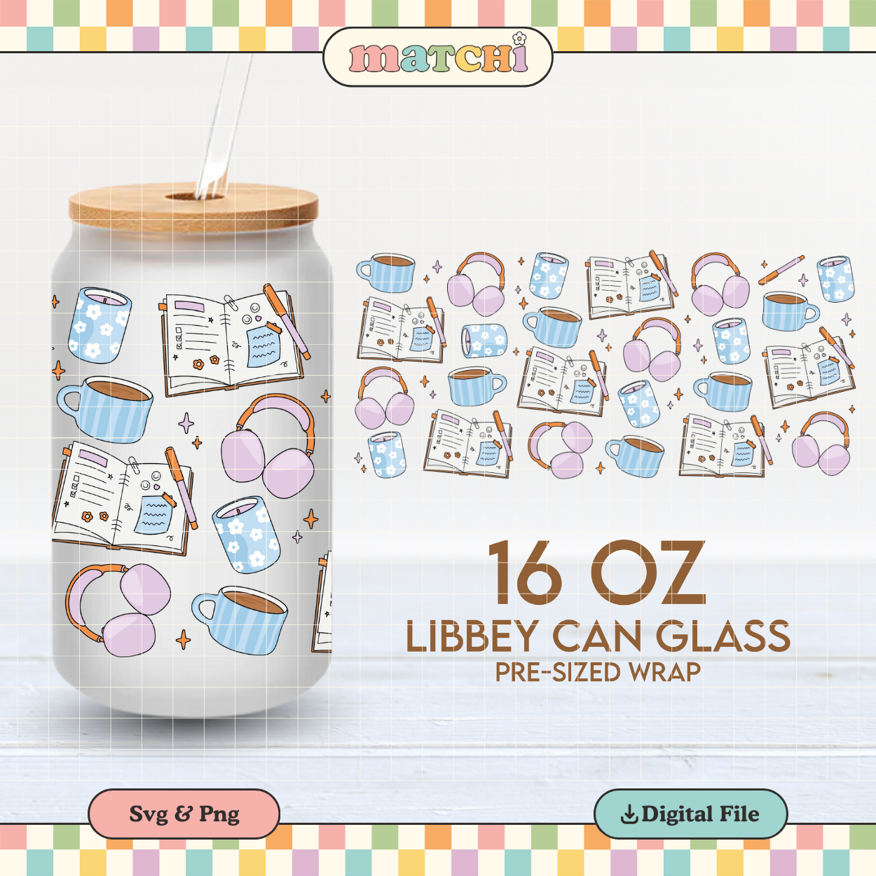 Journaling & Coffee | 16oz Cup Wrap PNG SVG