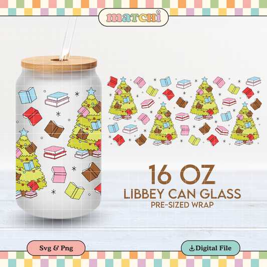 Bookmas Tree | Bookish Xmas 16oz Cup Wrap PNG SVG