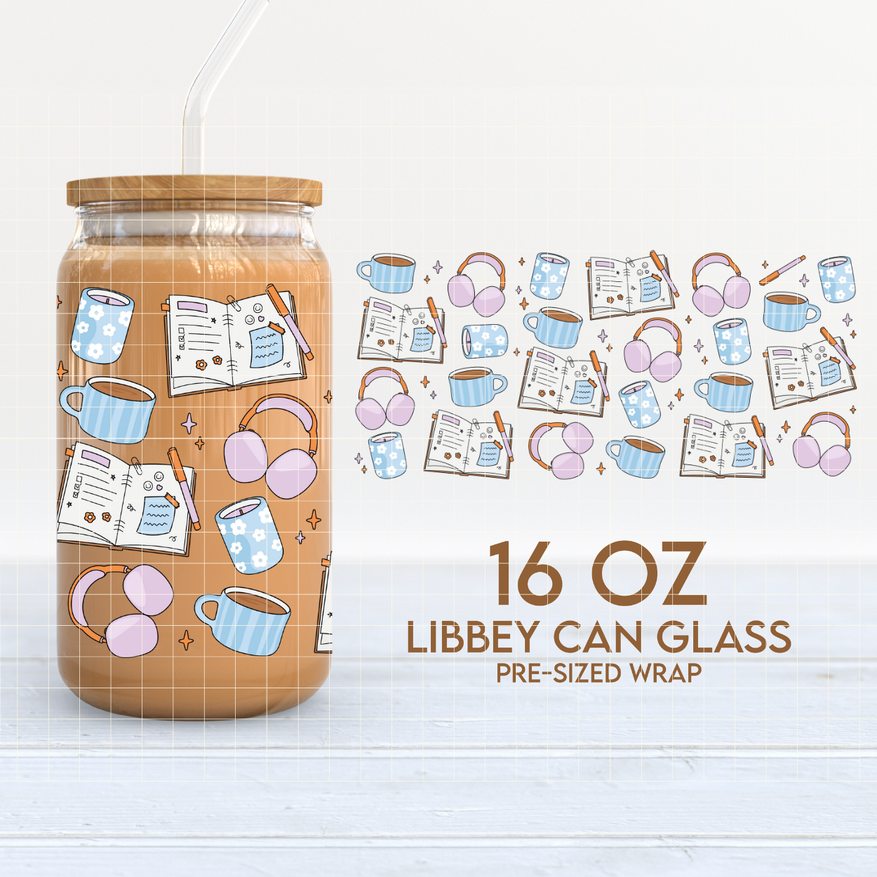 Journaling & Coffee | 16oz Cup Wrap PNG SVG