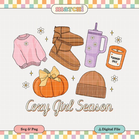 Cozy Girl Season PNG SVG | Fall Autumn Girl Sublimation | Fall Basics Tshirt Design