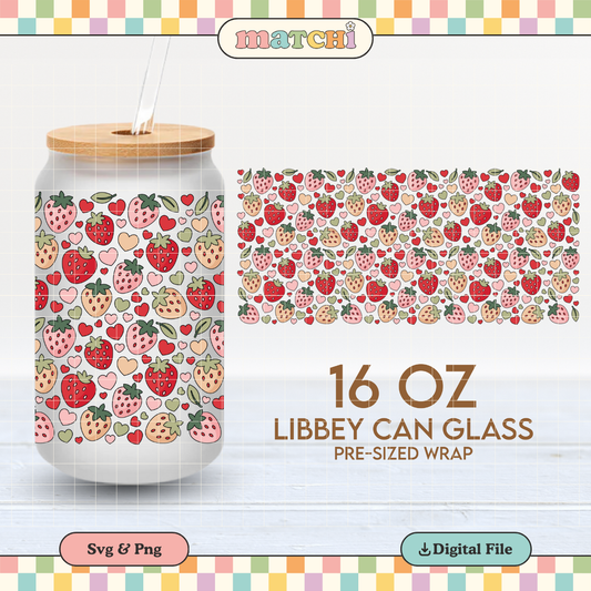 Strawberry Love | Valentine's 16oz Cup Wrap PNG SVG