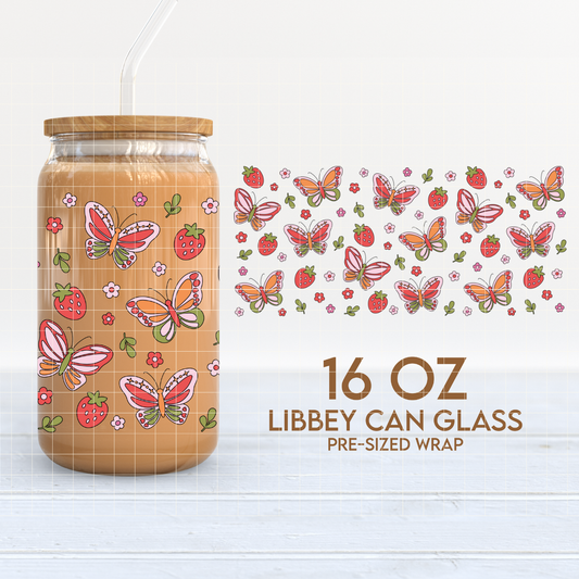 Butterflies & Strawberries | Positivity 16oz Cup Wrap PNG SVG