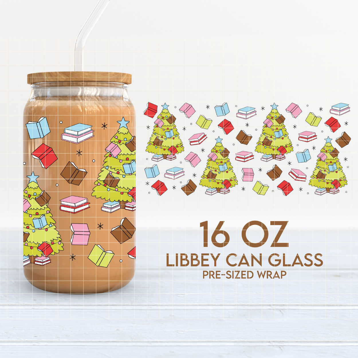 Bookmas Tree | Bookish Xmas 16oz Cup Wrap PNG SVG