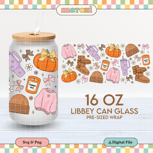 Cozy Girl Cup Wrap | Fall Autumn Things 16oz Libbey Can Glass | Fall Basics PNG SVG