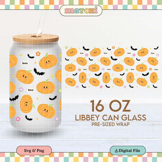 Cute Pumpkins Cup Wrap | Halloween 16oz Libbey Can Glass | Cute Spooky PNG SVG