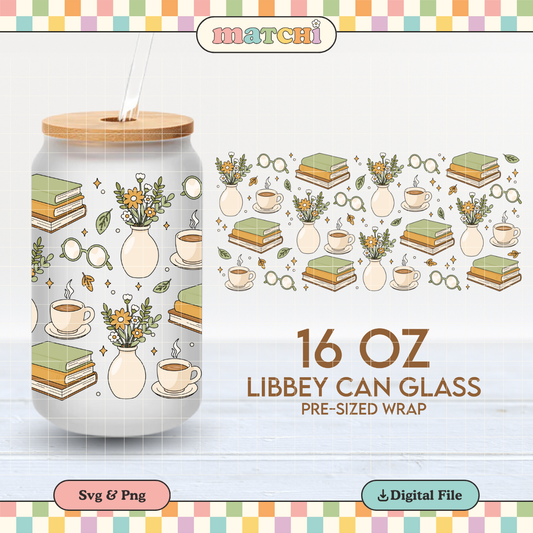 Books Coffee & Flowers | Cottagecore 16oz Cup Wrap PNG SVG