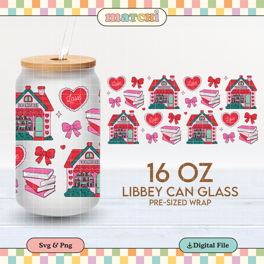 Valentines Bookstore | Valentine's 16oz Cup Wrap PNG SVG