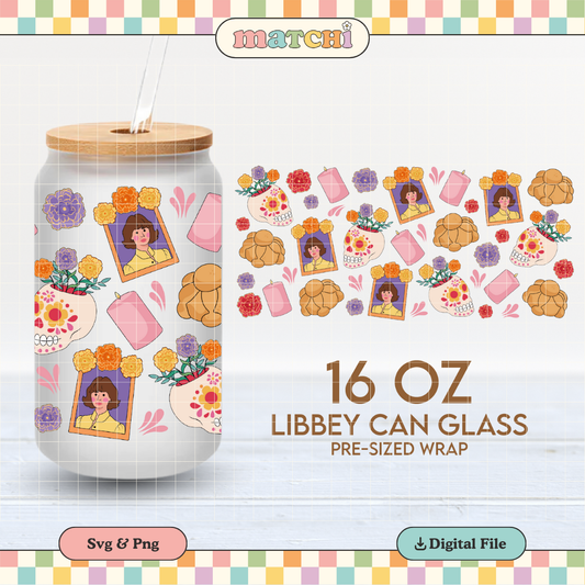 Altar de Muertos Cup Wrap | Ofrendas Dia de Muertos 16oz Libbey Can Glass PNG SVG