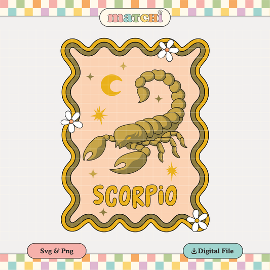 Scorpio Decal PNG SVG | Zodiac Scorpio Girl Sublimation | Retro Groovy Tshirt Design