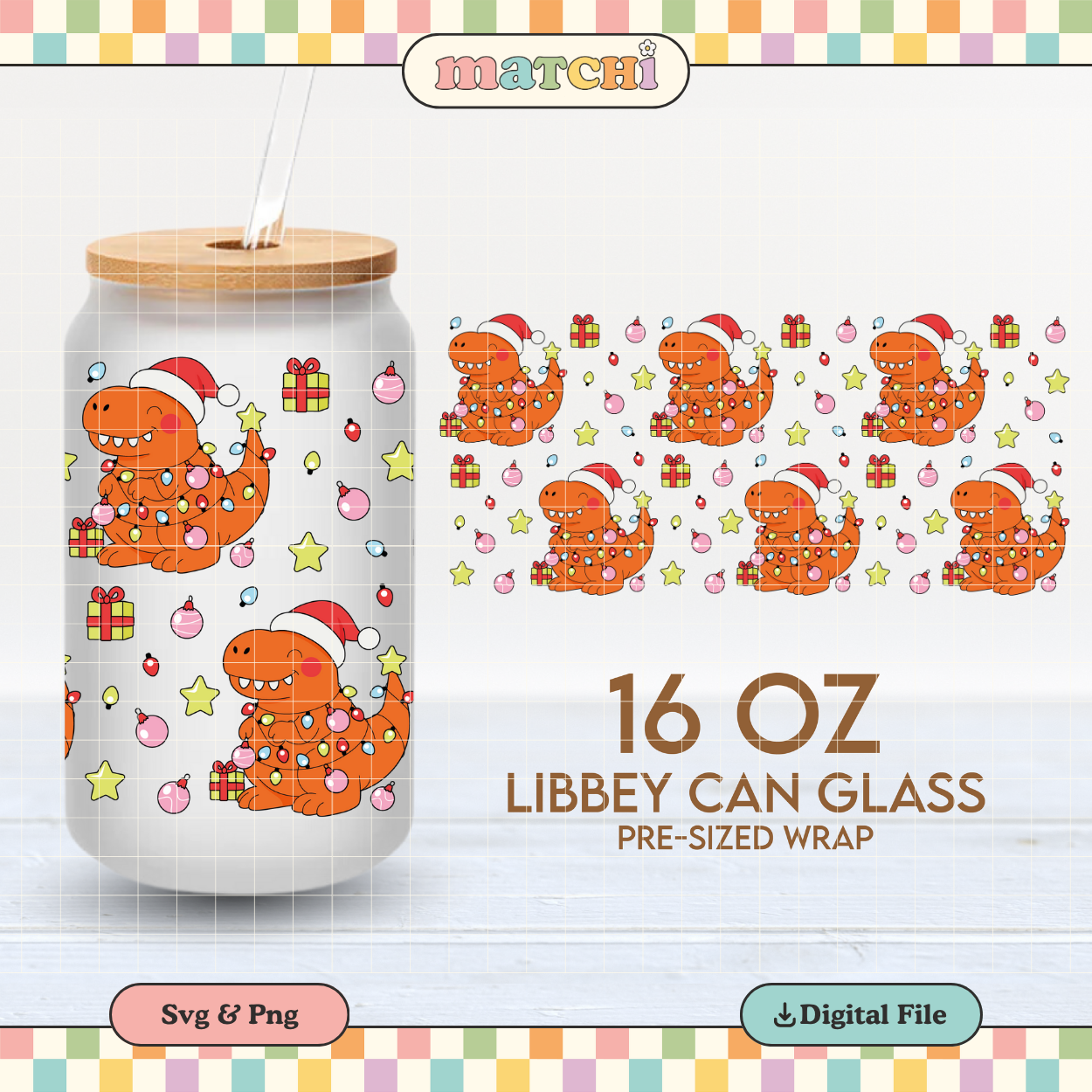 Tree Rex | Funny Christmas 16oz Cup Wrap PNG SVG