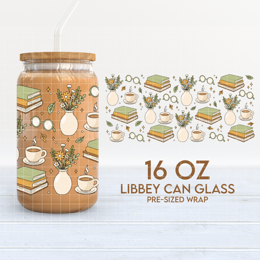 Books Coffee & Flowers | Cottagecore 16oz Cup Wrap PNG SVG