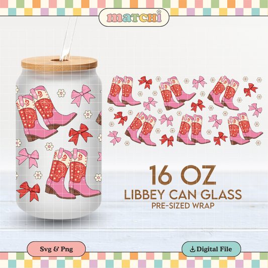 Christmas Cowboy Boots Cup Wrap | Christmas Girly 16oz Libbey Can Glass | PNG SVG