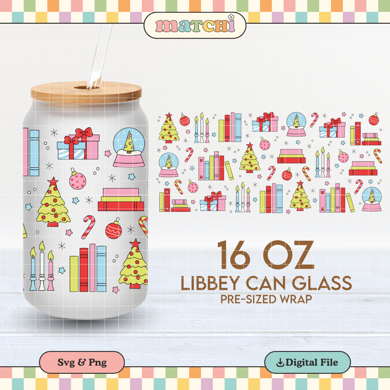 Christmas Books | Bookish Xmas 16oz Cup Wrap PNG SVG