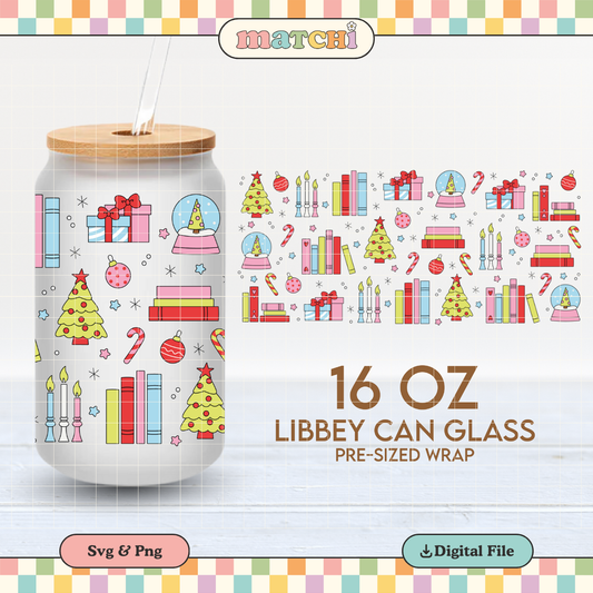 Christmas Books | Bookish Xmas 16oz Cup Wrap PNG SVG