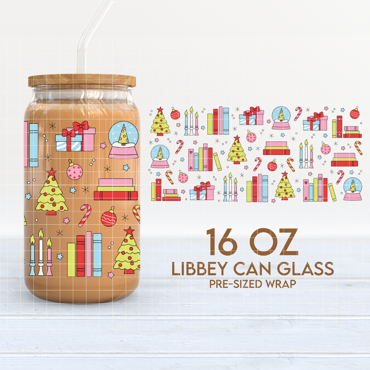 Christmas Books | Bookish Xmas 16oz Cup Wrap PNG SVG