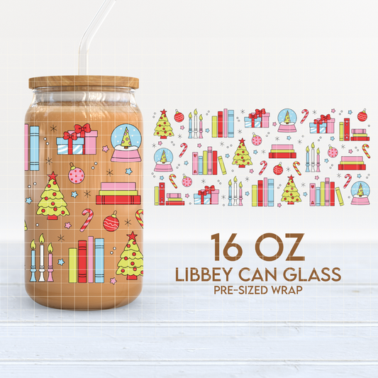 Christmas Books | Bookish Xmas 16oz Cup Wrap PNG SVG