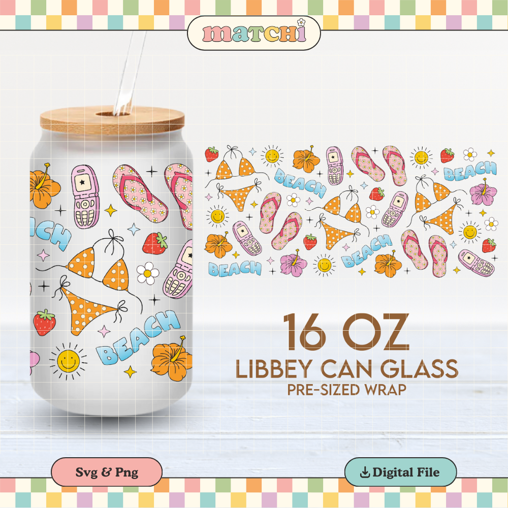 Summer Things Cup Wrap | Summer 16oz Libbey Can Glass | Trendy PNG SVG