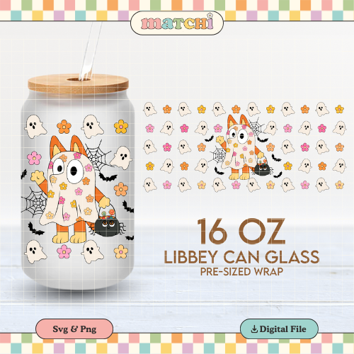 Magical Ghosts Cup Wrap | Cute Halloween 16oz Libbey Can Glass | Mouse PNG SVG