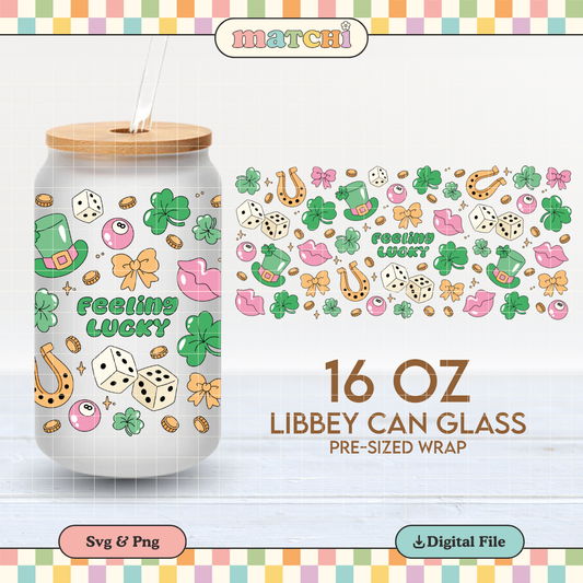 Feeling Lucky | St. Patricks Day 16oz Cup Wrap PNG SVG