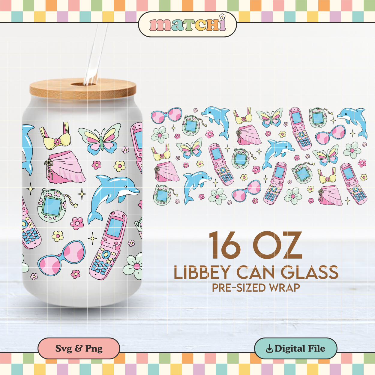 Y2K Summer 16oz Cup Wrap PNG SVG