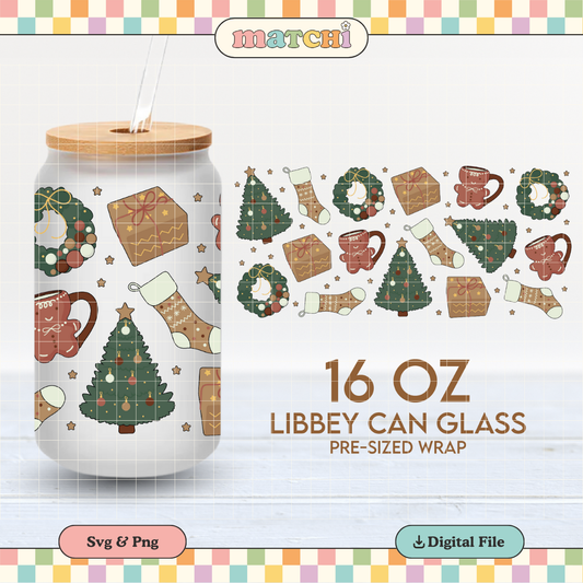 Cozy Christmas Cup Wrap | Christmas Things 16oz Libbey Can Glass | PNG SVG