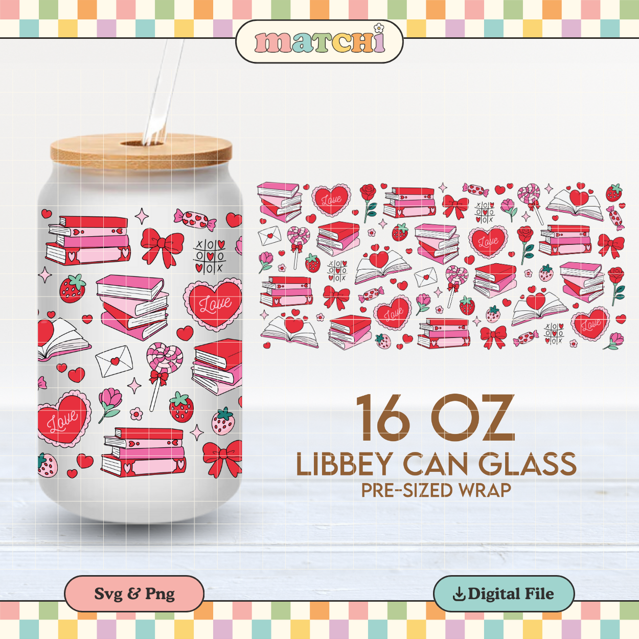 Bookish Babe | Valentine's 16oz Cup Wrap PNG SVG