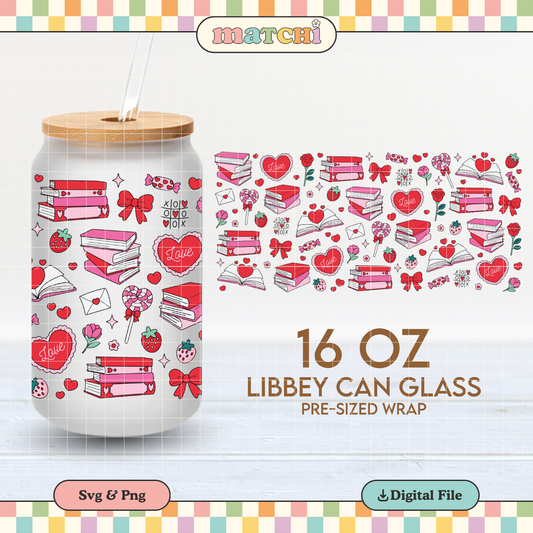 Bookish Babe | Valentine's 16oz Cup Wrap PNG SVG