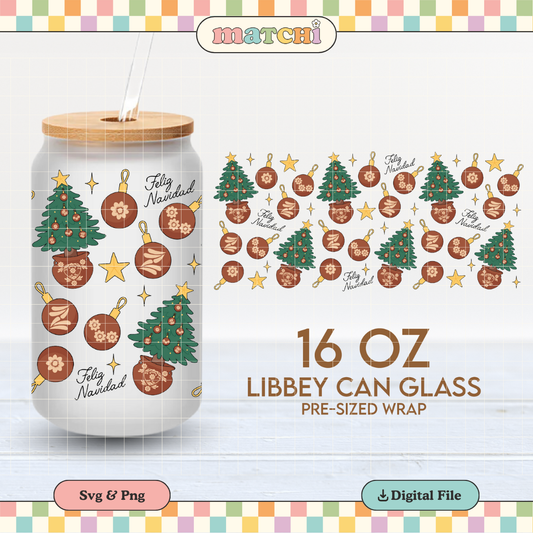 Mexican Christmas Tree Cup Wrap | Navidad 16oz Libbey Can Glass | Ornaments PNG SVG