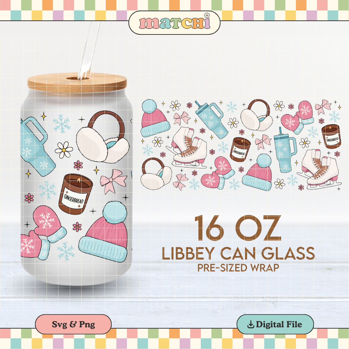 Winter Girl Cup Wrap | Winter Things 16oz Libbey Can Glass | Winter Basics PNG SVG