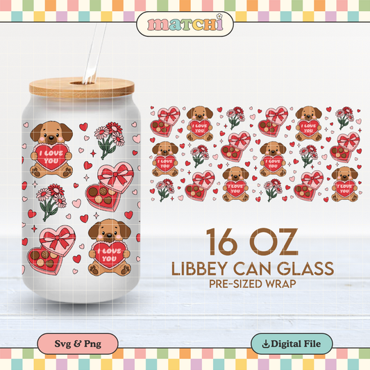 Puppies & Chocolate | Valentine's 16oz Cup Wrap PNG SVG