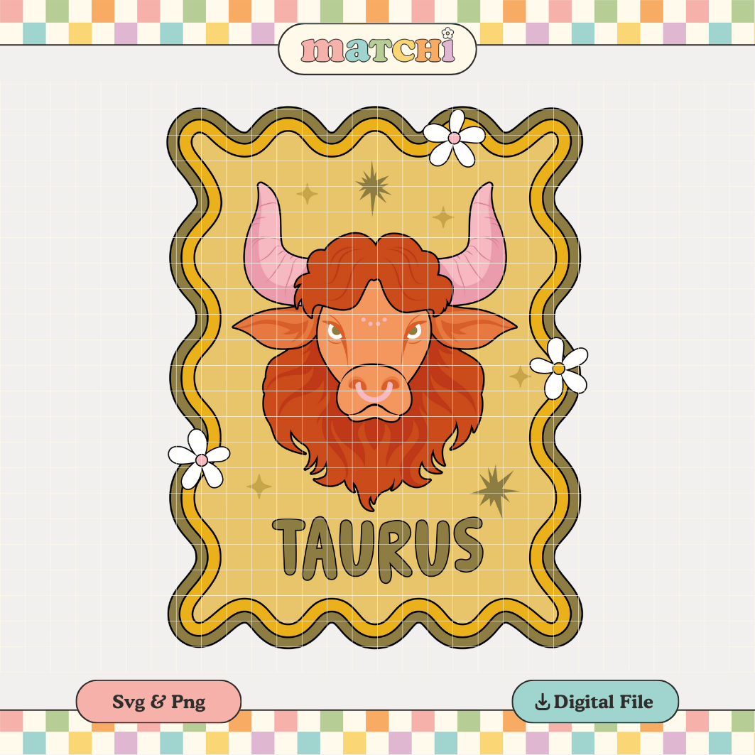 Taurus Decal PNG SVG | Zodiac Taurus Girl Sublimation | Retro Groovy Tshirt Design